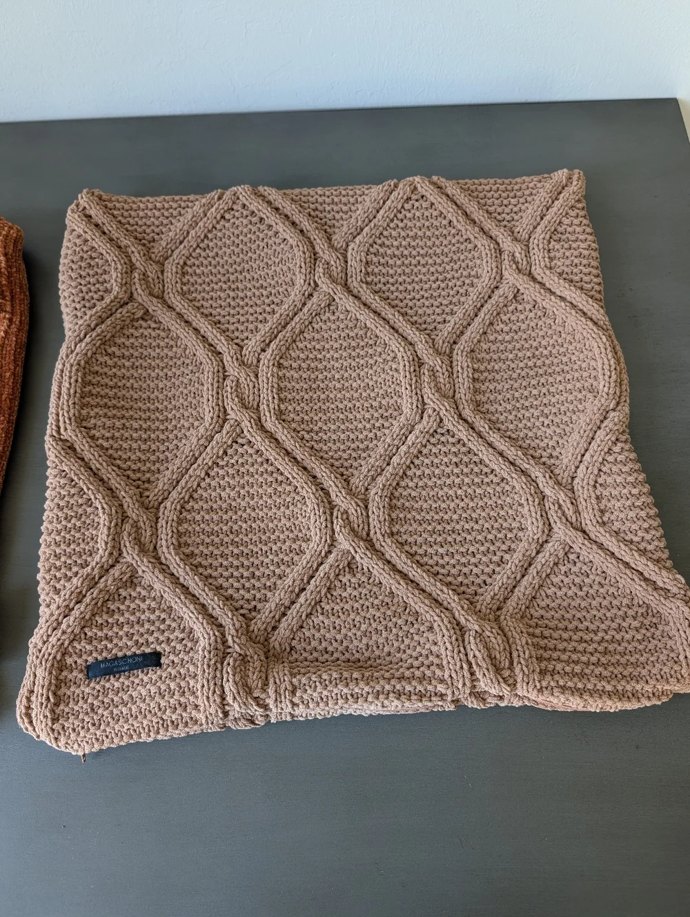 Magaschioni Textured Knit Pillow Covers Rust Blush Set Of 2 Chenille Stretch Zip